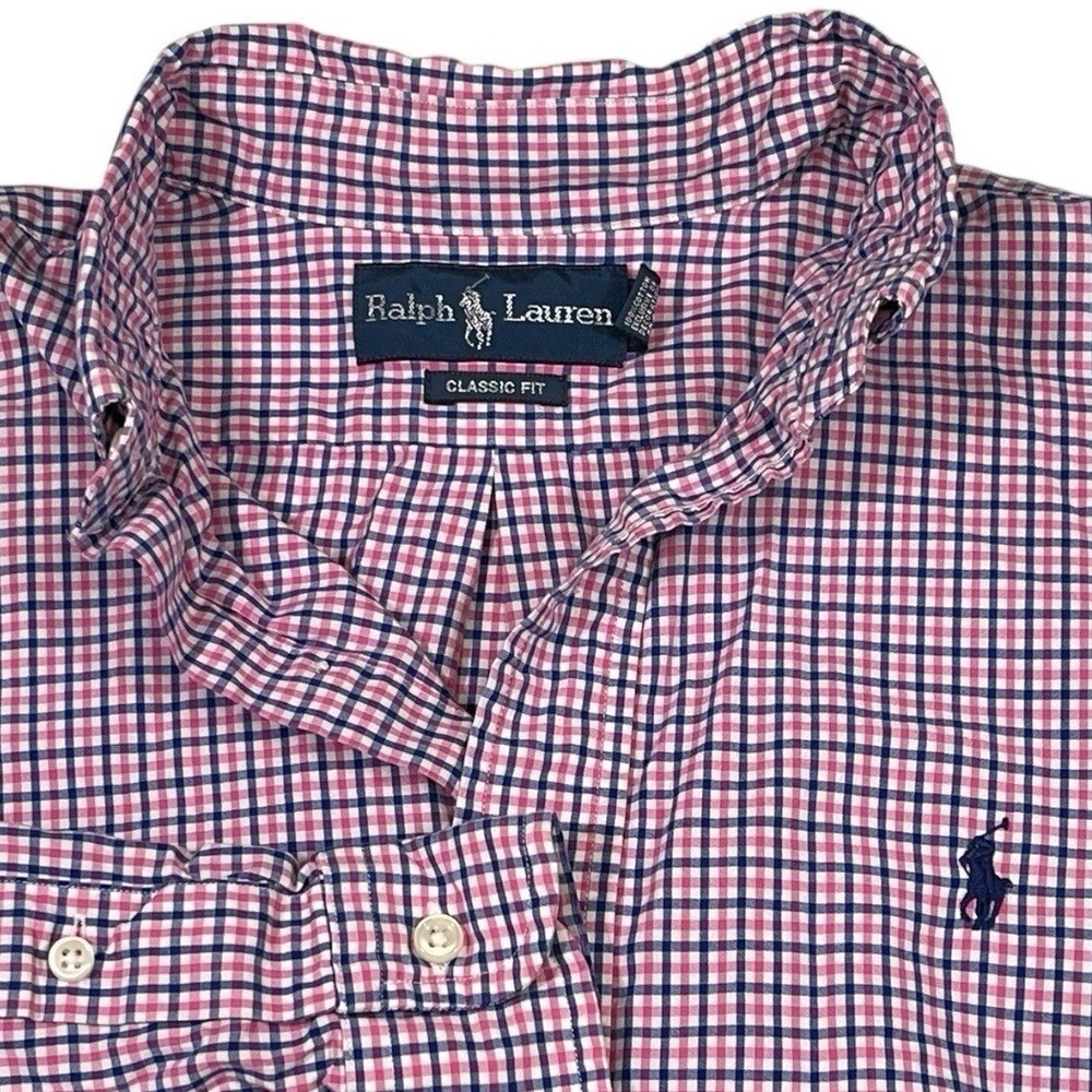 Ralph Lauren M Pink Gingham Button Down Shirt‎ Classic Fit Preppy Ivy League